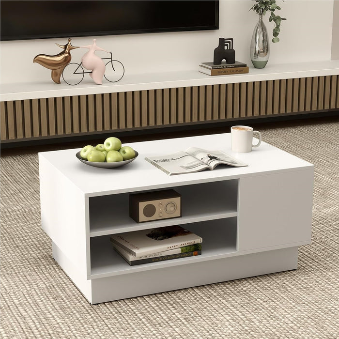 Table basse en bois, table de salon avec rangement, table d'appoint avec compartiments ouverts, table d'accent pour salon, salle de réception et salon