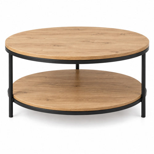 Aurore — table basse ronde bois et métal sur fond blanc (visuel illustratif)
